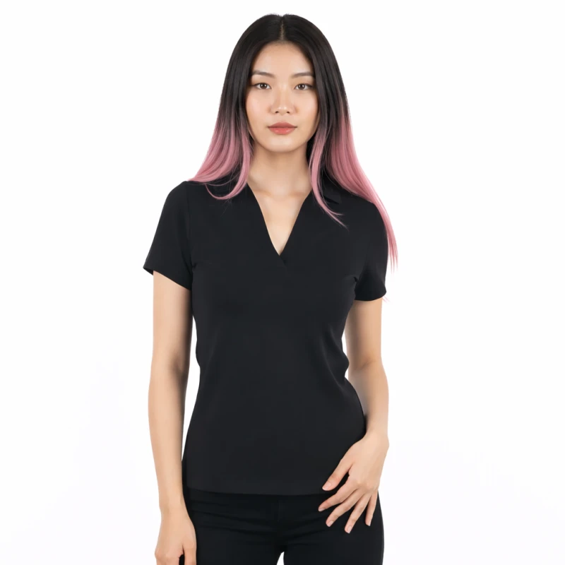 Polo Wanita V-Neck Hitam