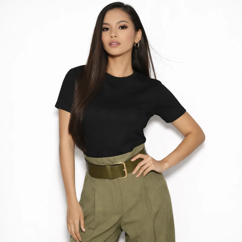 Kaos Wanita Polos Hitam Lengan Pendek