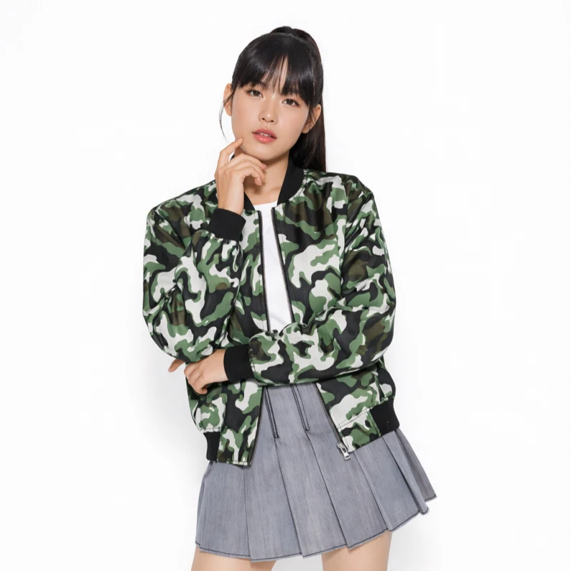 Bomber Wanita Casual Army Look Hijau