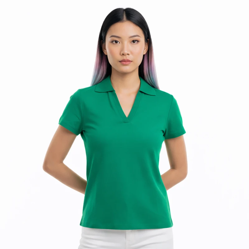 Polo Wanita V-Neck Hijau