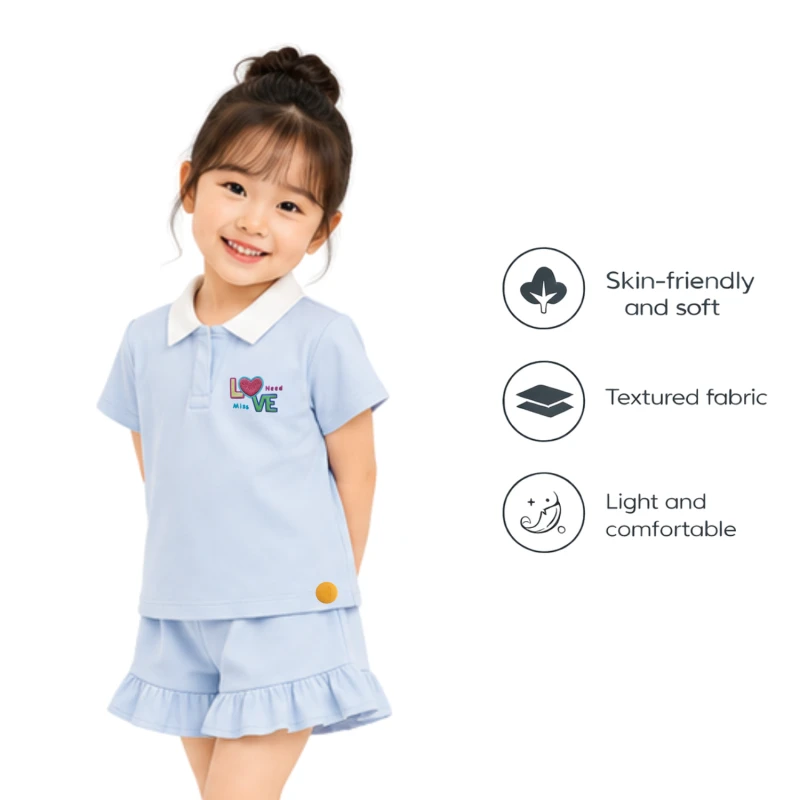 Setelan Anak Perempuan Biru Muda Motif Love Need