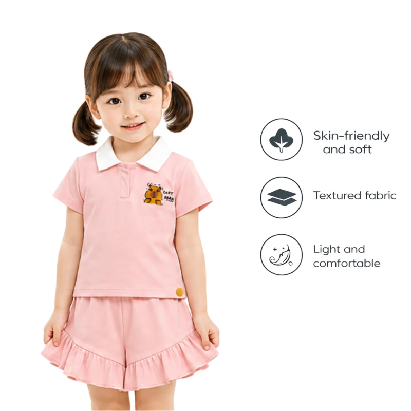 Setelan Anak Perempuan Peach Motif CapyBara