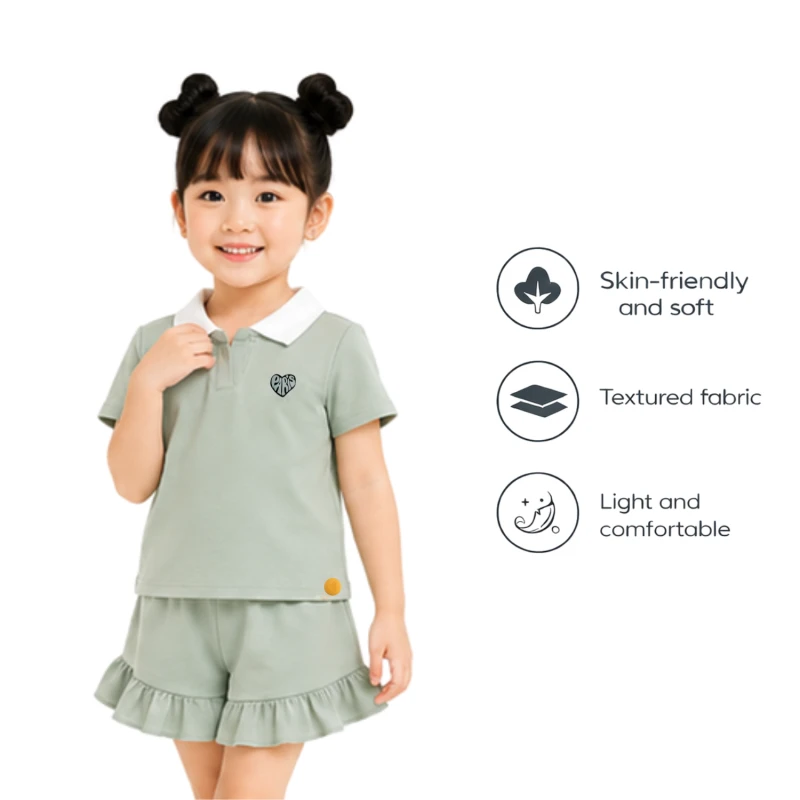 Setelan Anak Perempuan Sage Motif Paris 